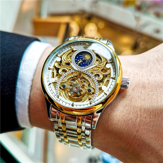 Reloj Mecánico Automático para Hombre con Esfera Luminiscente y Diseño Calado