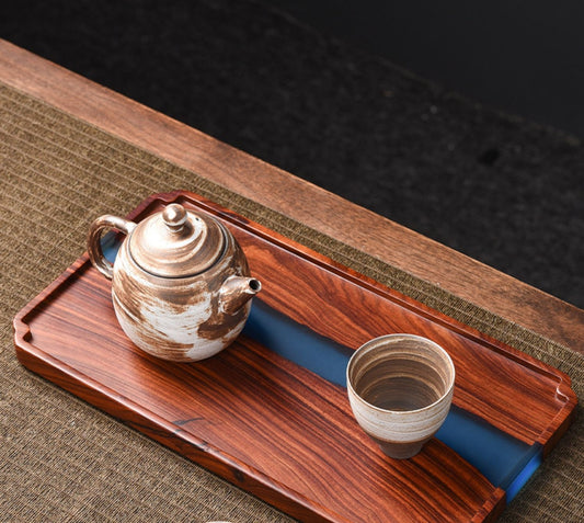 Bandeja de Té Madera de Sándalo Rojo con Resina Epoxi - Diseño Retro Premium - Image 2