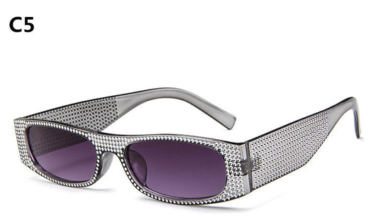 Yellow rectangular sunglasses with clear rhinestone-studded frames and matching yellow lenses. - Image 5