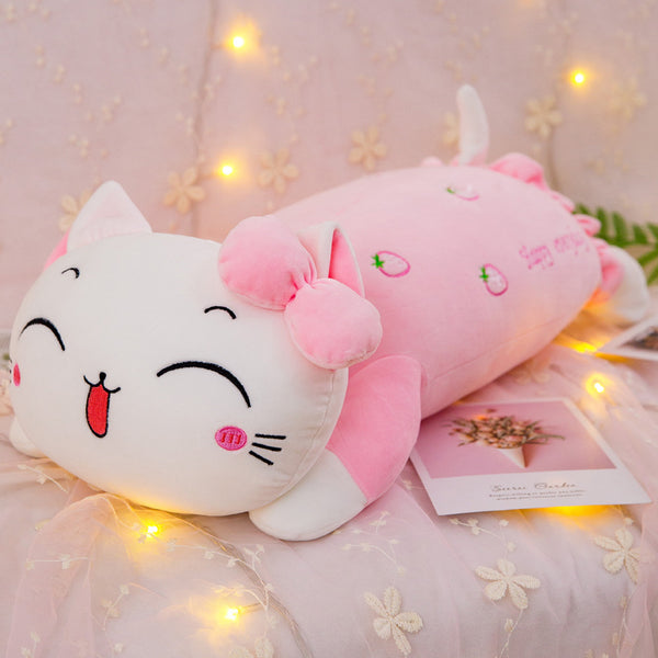 Almohada Larga de Peluche Gato con Corazón para Niñas