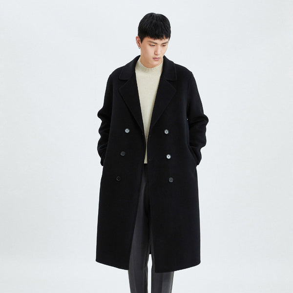 Abrigo Reversible de Cashmere Largo Hasta la Rodilla para Hombre - Otoño e Invierno