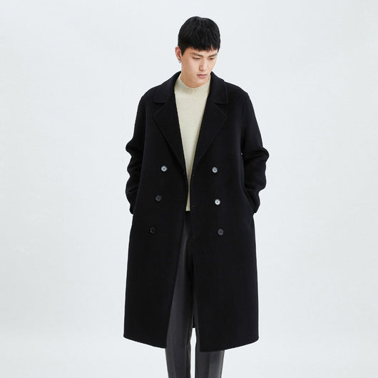 Abrigo Reversible de Cashmere Largo Hasta la Rodilla para Hombre - Otoño e Invierno