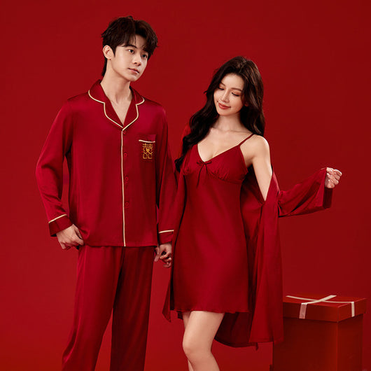 Conjunto de Boda Festivo en Seda de Hielo Primavera-Otoño para Hombre y Mujer - Image 28