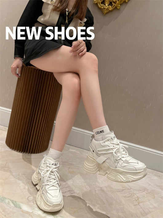 Zapatos Deportivos Casuales para Mujer con Cordones de Cuero y Suela Gruesa Acolchada - Image 7