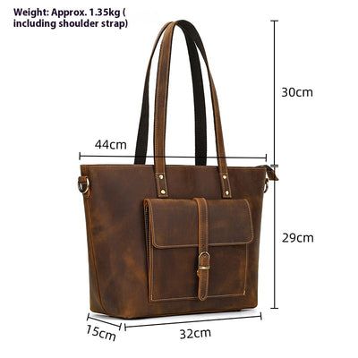 Bolso Tote de Cuero Crazy Horse Gran Capacidad - Image 10