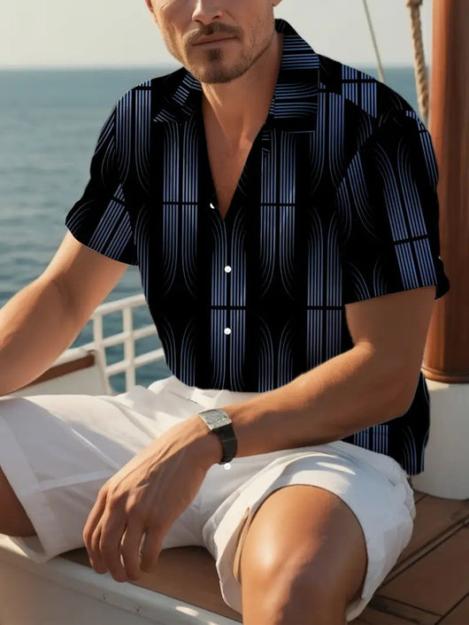 Camisa Manga Corta Hombre con Estampado Geométrico Moderno - Image 19