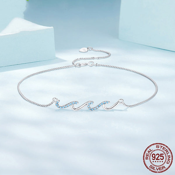 Pulsera Tobillera de Plata Esterlina S925 Azul HAILANG