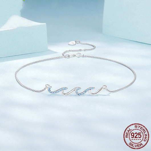 Pulsera Tobillera de Plata Esterlina S925 Azul HAILANG