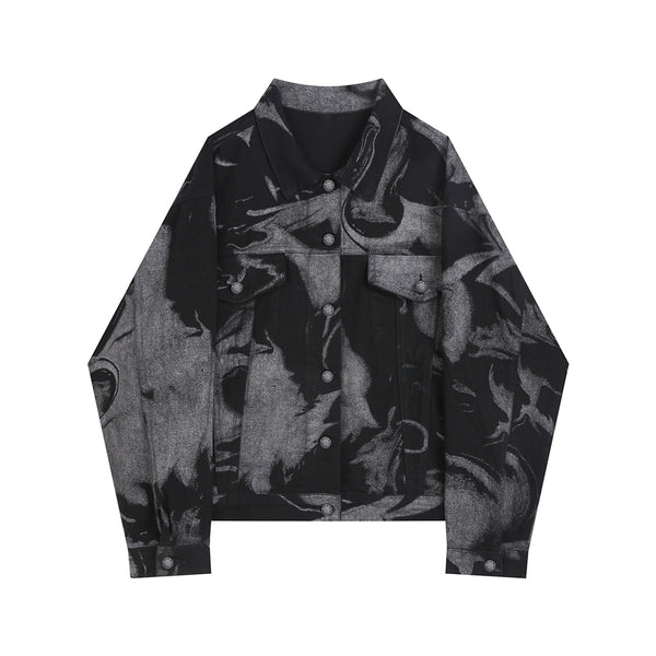Chaqueta Denim Suelta Tie Dye Manga Larga Versátil para Mujer