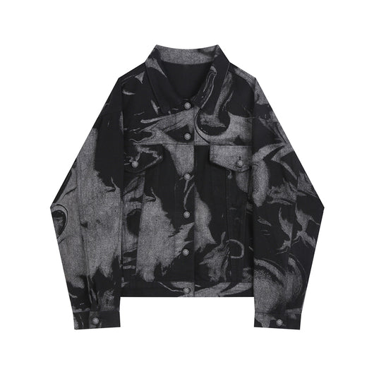 Chaqueta Denim Suelta Tie Dye Manga Larga Versátil para Mujer