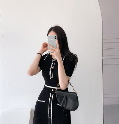 Conjunto Elegante Falda A-Line: Suéter Polo Manga Corta + Falda Plisada - Image 5