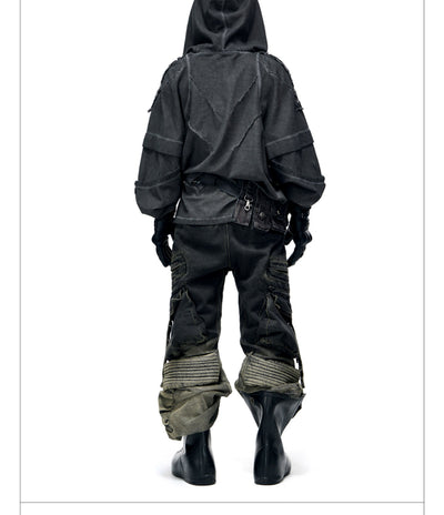 Sudadera con Capucha Desgastada de Estructura Dividida y Teñido Fracturado para Hombre - Image 12