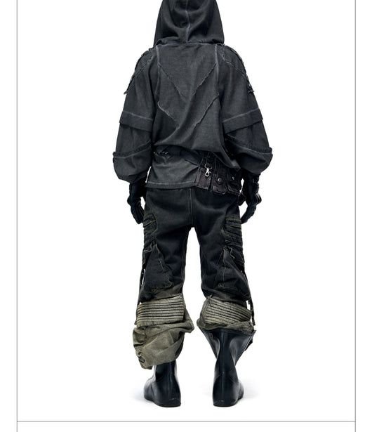 Sudadera con Capucha Desgastada de Estructura Dividida y Teñido Fracturado para Hombre - Image 12