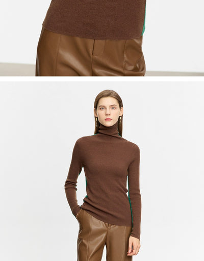 Suéter de Cuello Alto Bicolor en Lana Merino, Ajuste Slim para Mujer - Image 27