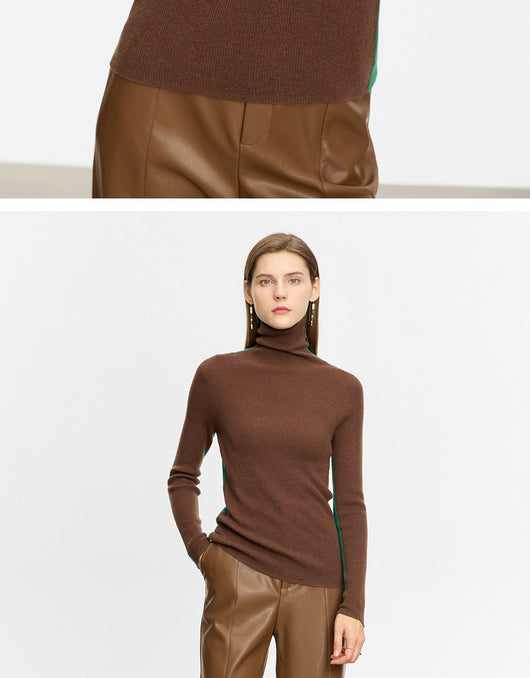 Suéter de Cuello Alto Bicolor en Lana Merino, Ajuste Slim para Mujer - Image 27