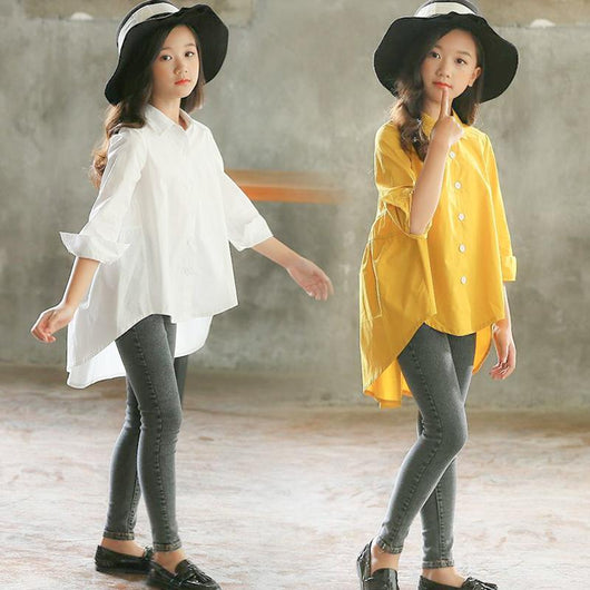 Blusas Holgadas Estilo Coreano para Niñas - Camisetas Modernas con Diseño Asimétrico