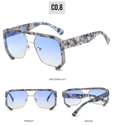 Black frame large rim hip hop sunglasses with gradient purple lenses and a gold-tone double bridge. - Image 14