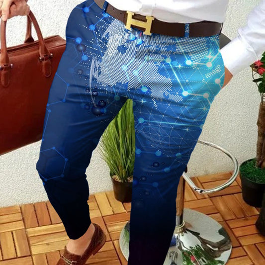 Pantalones Casuales con Contraste Abstracto y Micro-elasticidad
