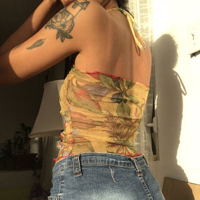 Top Bandeau Cropped con Encaje Estampado y Cordones - Image 3