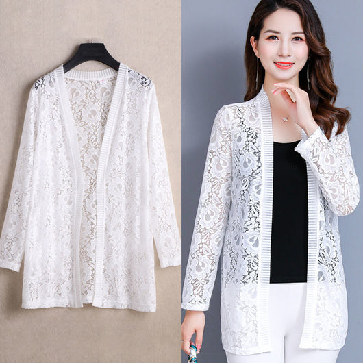 Cardigan Fino con Blusa de Encaje de Manga Larga - Image 10
