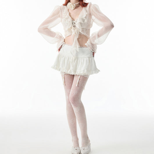 Vestido Corto de Bailarina con Encaje Delicado para Dama