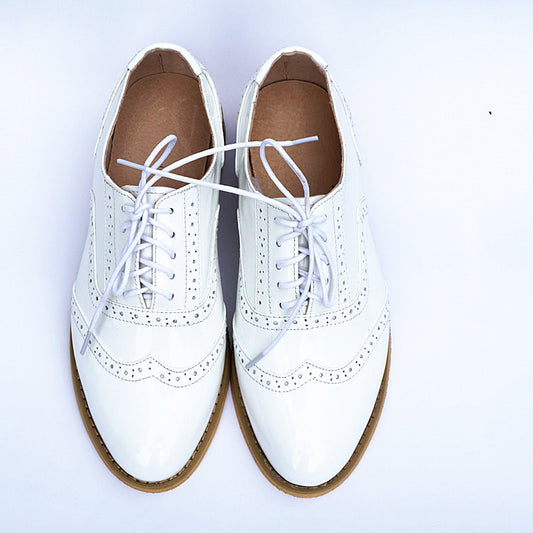 Zapatos Planos Punta Aguda Cuero Estilo Británico para Mujer