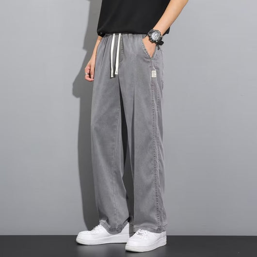 Pantalones Anchos de Pierna Recta en Tela Ice Silk para Hombre - Image 4