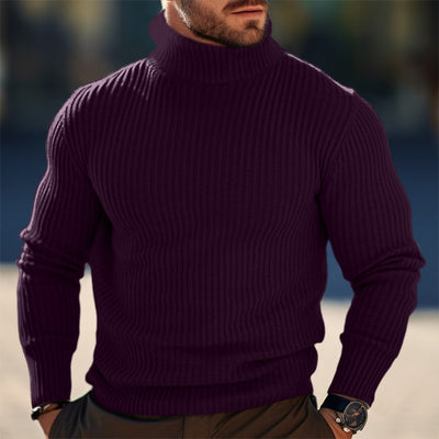 Suéter Cuello Alto Hombre Otoño Invierno Rayas Colores Sólidos - Image 6