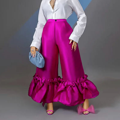 Pantalones Anchos de Cintura Alta con Volantes - Casual y Cómodo - Image 14