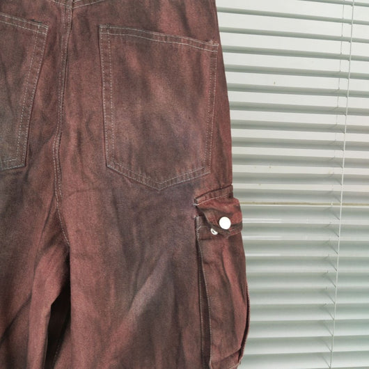 Pantalón Denim Rojo Óxido Ancho con Bolsillos Grandes y Efecto Desgastado - Image 11