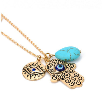 Collar Bohemio Doble Capa con Perlas de Arroz, Turquesa y Palma de Fátima - Image 16