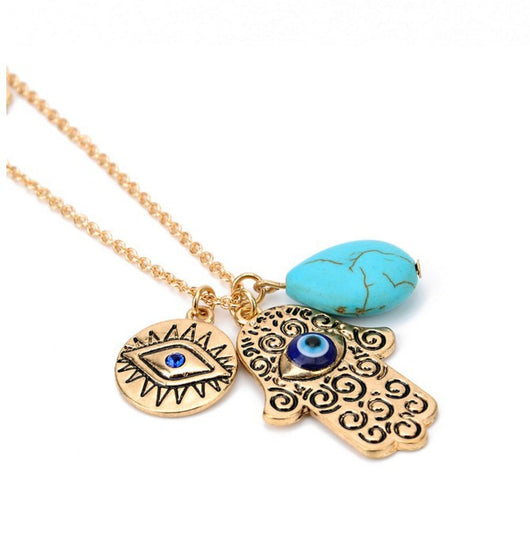 Collar Bohemio Doble Capa con Perlas de Arroz, Turquesa y Palma de Fátima - Image 16
