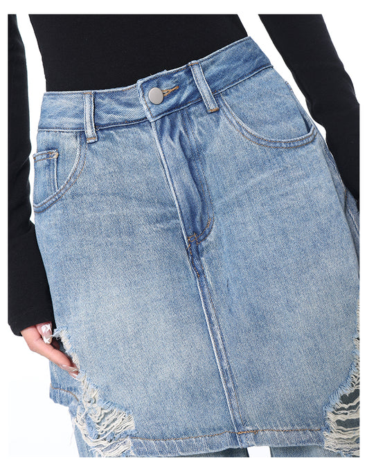Pantalones Rectos Azul Vintage Efecto Desgastado Doble Tela para Mujer - Image 13