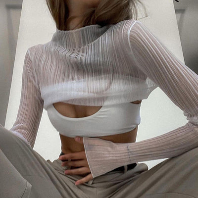 Blusa Slim Ajustada de Manga Larga con Rayas en Axilas y Orejas de Madera - Image 3