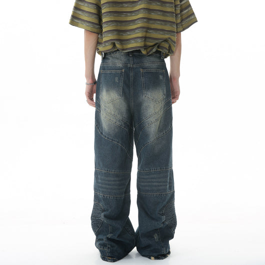Pantalones Vaqueros Hip Hop Rotos Cintura Ancha con Costuras Decorativas - Image 3