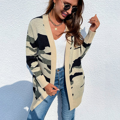 Cardigan Suéter Tejido Camuflaje para Mujer - Largo y Versátil - Image 9