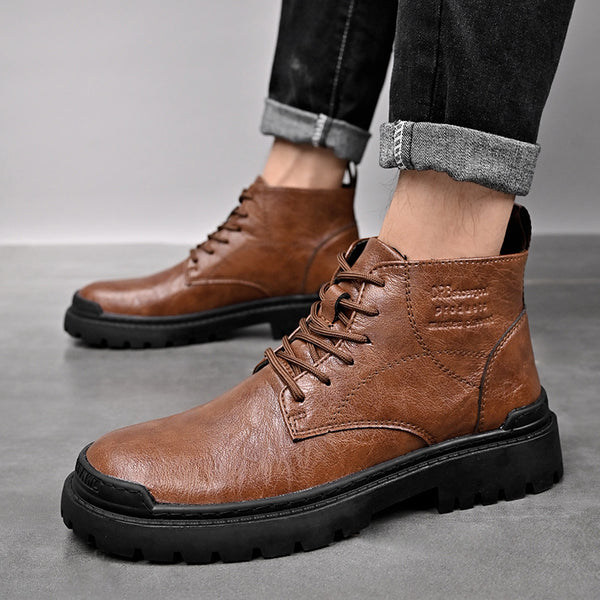 Botas Martin de Cuero para Hombre Estilo Británico con Forro de Terciopelo