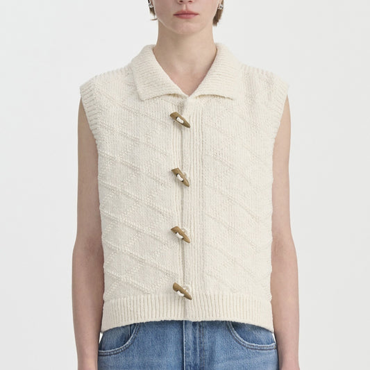 Chaleco Cardigan Tejido de Algodón con Textura Diamante