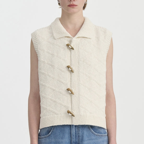 Chaleco Cardigan Tejido de Algodón con Textura Diamante