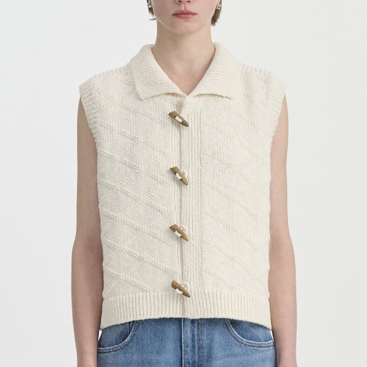 Chaleco Cardigan Tejido de Algodón con Textura Diamante