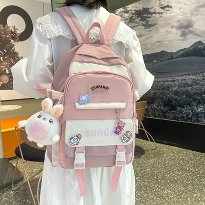 Mochila Escolar con Dije Combinado de Colores
