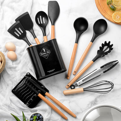 Juego de Utensilios de Cocina con Mango de Madera y Cubo de Almacenamiento - Image 20