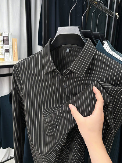 Camisa de Rayas Verticales para Hombre - Primavera y Otoño - Image 24