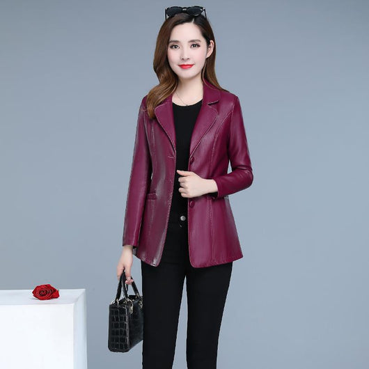 Chaqueta de Cuero Corta para Mujer con Cuello Solapa y Ajuste Slim - Image 5