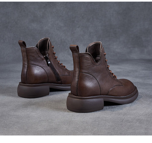 Botas Martin Cortas de Cuero con Cordones y Escote en V - Image 14