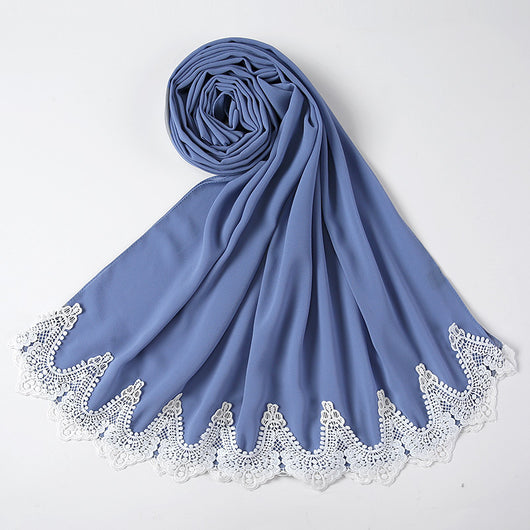 Pañuelo de Gasa Perla con Encaje Malayo - Diseño Cosido a Mano - Image 17