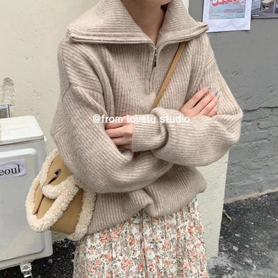 Suéter con Cuello Solapa y Cierre de Cremallera - Estilo Francés Japonés para Mujer - Image 24