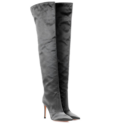 Botas Stiletto Gris Temperamento con Cierre Lateral y Punta Afilada - Image 10