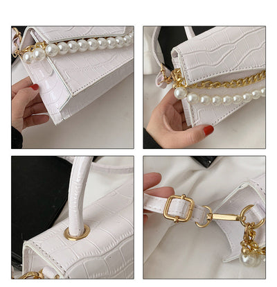 Bolso Cuadrado Pequeño con Patrón Retro y Perla, Bandolera de Moda - Image 15