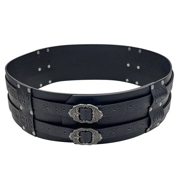 Cinturón Ancho Vikingo Nórdico Retro con Relieve Grabado para Hombre